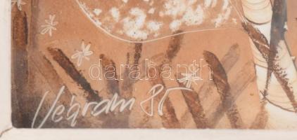 Végvári Tamás (1962-): Virágok, 1985. Olaj, csempe, jelzett, üvegezett fakeretben, 15×15 cm