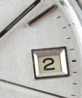 Omega automata férfi karóra, 1960 körül, bőr szíjjal, acél tokban, működik, dátum funkciós, kopásnyo...