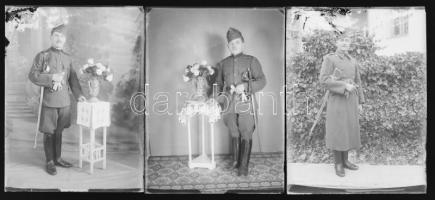 cca 1920-1940 Katonaportrék a Horthy-korszakból (huszár), 5 db negatív üveglemezen, 12x9 cm