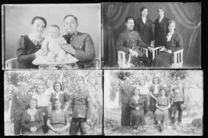 cca 1920-1940 Katonaportrék a Horthy-korszakból (csendőr, családi képek), 5 db negatív üveglemezen, 15x10 cm