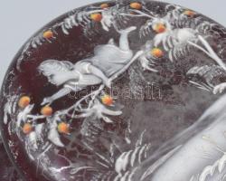 Üveg bonbonier, kopott, tetején tündér jelenez, kézzel festett, d: 11cm