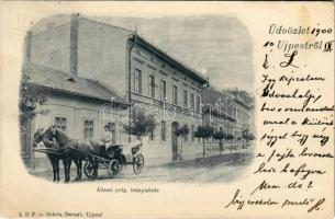 1900 Budapest IV. Újpest, állami polgári leány iskola, lovas hintó. Schön Bernát kiadása. Gaibel Severin úrhölgynek címezve