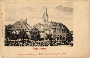 Nagyszeben, Hermannstadt, Sibiu; Piac, evangélikus székesegyház. Divald műintézetéből / market, Lutheran cathedral (r)