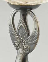 WMF jelzett, Art Deco gyümölcskínáló, ón alj, üveg tál, kopott m: 30cm