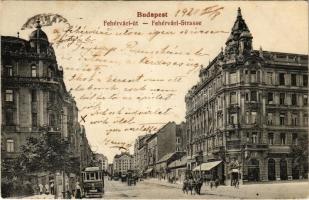 Budapest XI. Fehérvári út (ma Bartók Béla út), villamos, Gellért kávéház, Gebauer József üzlete, Egyesült Budapesti Fővárosi Takarékpénztár (Rb)