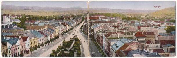 1920 Eperjes, Presov; kihajtható panorámalap. K. Székely kiadása / folding panoramacard (hajtásnál szakadt / torn at fold)