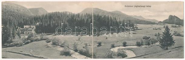 1921 Dobsina, Dobschau; Dobsinai jégbarlangi telep. Falvi Jenő kiadása. Kihajtható panorámalap / general view near the ice cave. Folding panoramacard (hajtásnál szakadt / torn at fold)