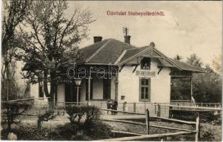 Stubnyafürdő, Túróchévíz, Stubnianske Teplice, Turcianske Teplice; vasútállomás. Hegedüs I. fényképész kiadása / railway station