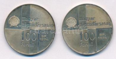 1974. 100Ft Ag "50 éves az MNB" (2x) T:1-,2 patina, karc 
Adamo EM45