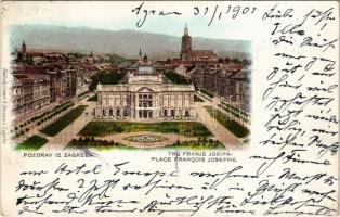 1901 Zagreb, Zágráb; Trg Franje Josipa / Ferenc József tér, színház / square and theatre (EK)