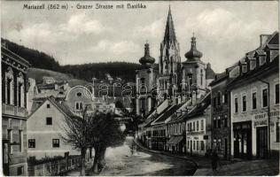 1917 Mariazell, Grazer Strasse mit Basilika, Rudolf Mayred Auto Garage, Gasthof zur Weissen Engel des J. Biber