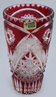 Csiszolt ólomkristály váza, két rétegű, jelzett: Lausitzer glas, hibátlan, d:23 cm
