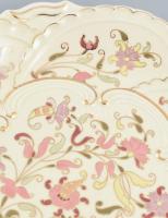 Zsolnay virág mintás tál, kézzel festett, jelzett, hibátlan, d: 30 cm