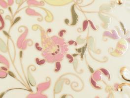 Zsolnay virág mintás tál, kézzel festett, jelzett, hibátlan, d: 30 cm