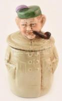 Német figurális mustártartó, porcelán, kopott, jelzés nélkül, m: 10 cm