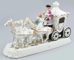 Porcelán hintó figurákkal, kézzel festett, jelzett, apró kopásokkal, jelzés nélkül 36x14 cm