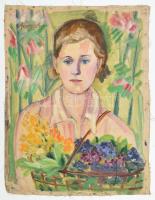Mannheim Róza (1880-1965): Hölgy virágok közt. Olaj, vászon, jelzett, vakkeret nélkül, 55×44 cm