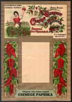 1930 Csonka Gergely szegedi paprikatermelő rendkívül dekoratív reklámlapja, litho, kisebb hajtásnyomokkal de jó állapotban, 35×24 cm