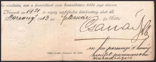 1913 Kilépti bizonyítvány dr. Micheller István (1879-?) pozsonyi ügyvéd részére a m. kir. pozsonyi 1...