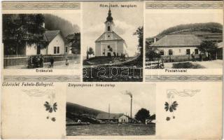 Feketebalog, Cierny Balog; Erdészlak, Római katolikus templom, Postahivatal, Zólyomjánosi fűrésztelep / forester&#039;s house, Catholic church, post office, sawmill in Jánosovka