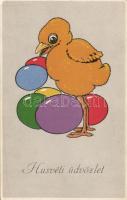 Easter, chicken with coloured eggs, Meissner & Buch Künstler-Postkarten Serie 2256. (wet damage)