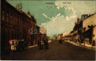 1907 Losonc, Lucenec; Gácsi utca, bazár, üzletek. Bicskei Zoltán kiadása / street view, shops (EK)