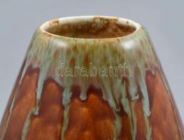 Gránit váza, csurgatott mázakkal, jelzett, kopott, m: 21cm