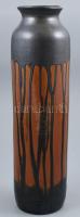 Retró kerámia váza, barna alapon, grafit szerű csurgatott mázzal, kopott, m:37,5cm