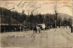 1910 Budapest XII. Zugligeti részlet, villamos megálló. Schwarz J. kiadása (r)