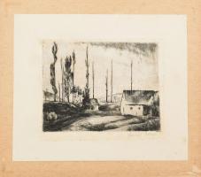 Szőnyi István (1894-1960): Táj. Rézkarc, papír, jelzett, foltos, kartonra kasírozva. 16,5x22 cm