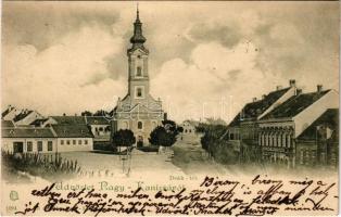 1900 Nagykanizsa, Deák tér, templom, üzletek. Alt és Böhm kiadása