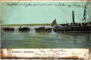 1904 Balaton, Halászat a Balatonon, gőzhajó, halászok. Reich Farkas (Siófok) kiadása (kopott sarkak / worn corners)