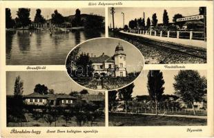 1940 Ábrahámhegy, strandfürdő, fürdőzők, Báró Solymossy villa, vasútállomás, Szent Imre kollégium nyaralója, nyaralók (EK)