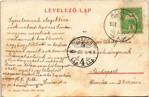 1908 Siófok, Gőzhajóállomás, "BAROSS" gőzhajó, gőzös. Hirsch Mór kiadása (fa)