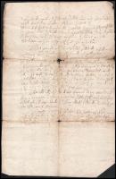 1690 Káposztásszentmiklós, magyar nyelvű tanúságlevél Pókai György birtokai ügyében, kis sérülésekke...