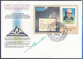 Friedrich Schmiedl (1902-1994) osztrák rakétatudós német űrhajós aláírása emlékborítékon / Signature...