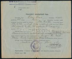 1944 Harctéri szolgálati lap munkácsi zászlós részére