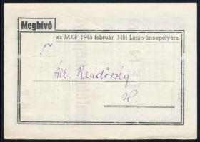 1946 Meghívó Lenin az MKP emlékünnepélyére