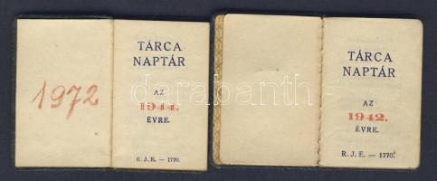 1942-1944  2 db tárcanaptár, bőrkötés, 3x5 cm