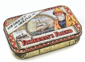 Fisherman Friend fém cukorkás doboz, kopásnyomokkal, 6×9×2 cm