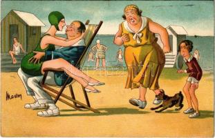 1940 Féltékeny feleség a strandon / Jealous wife on the beach, humor. HWB SER. 4910. litho (EK)