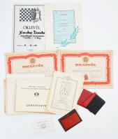 1950-1990 Kardos Tivadar sakkozó, sakkbíró, sakkfeladványszerző mester igazolványai, oklevelek, érmek