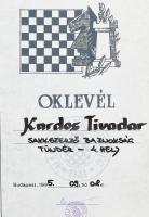 1950-1990 Kardos Tivadar sakkozó, sakkbíró, sakkfeladványszerző mester igazolványai, oklevelek, érme...