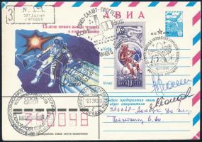 Valerij Rjumin (1939- ) és Leonyid Popov (1945- ) szovjet űrhajósok aláírásai emlékborítékon / Signatures of Valeriy Ryumin (1939- ) and Leonid Popov (1945- ) Soviet astronauts on envelope