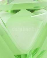 Moser zöld üveg hamutál, három cigarettacsatornával, jelzés nélkül kisebb lepattanásokkal. 10x12cm