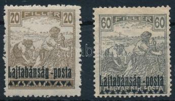 Nyugat-Magyarország III. 1921 Arató 20f és 60f hátoldali felülnyomás nélkül, Bodor vizsgálójellel