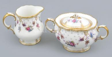 Royal Antoinette angol cukortartó és tejszín kiöntő matricás porcelán, jelzett, hibátlan.