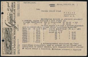 1939 A kassai Gupa Porcelángyár fejléces számlája