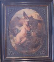 XX. sz. eleje, Jelzés nélkül: Ló puttóval; olaj-karton keretben 60x70 cm (néhol repedezett festék)