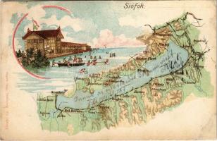 1901 Siófok, Balaton térkép, fürdő. Károlyi Gy. kiadása, litho (r)